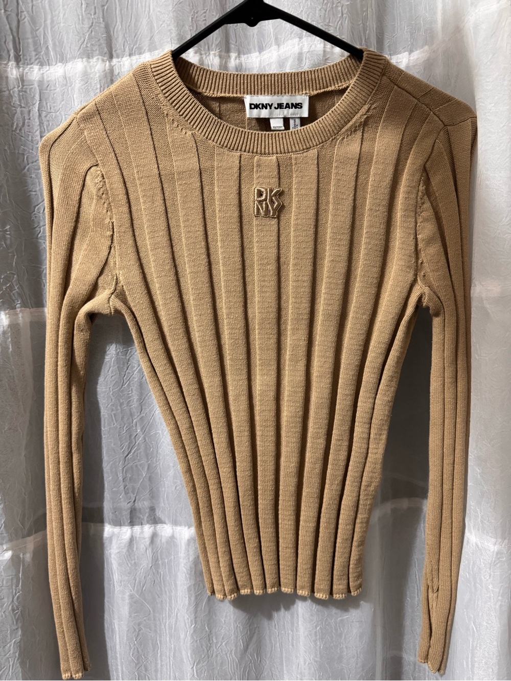 DKNY Ribbed Crewneck Sweater — Beige